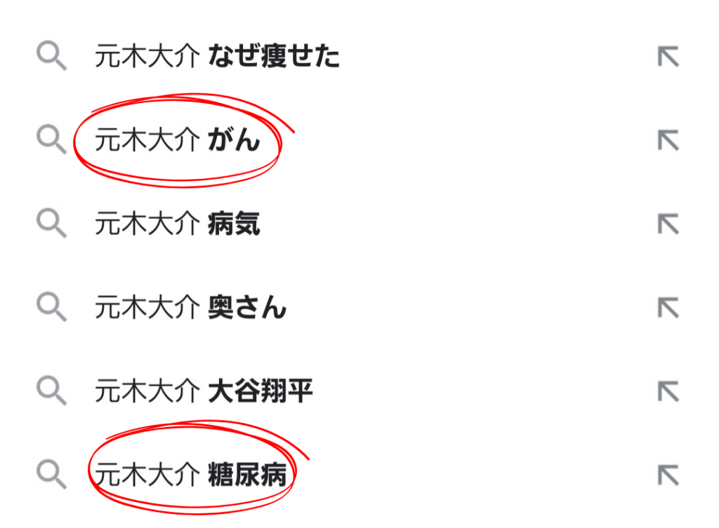 元木大介のGoogleサジェスト結果画像。